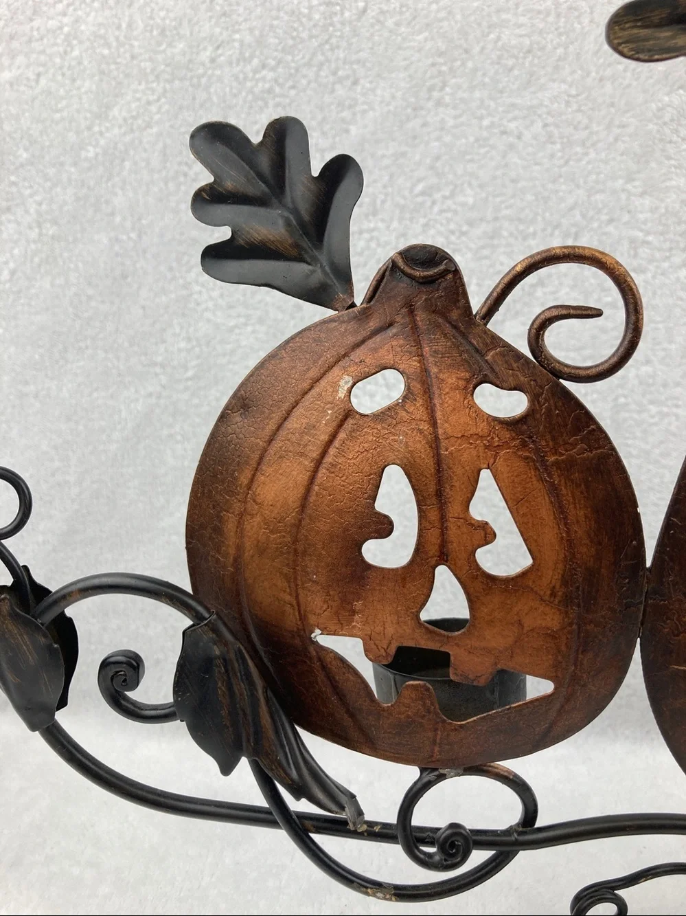 Decorative Rustic Halloween Metal Jack-O-Lantern Tea Light Holder 22”